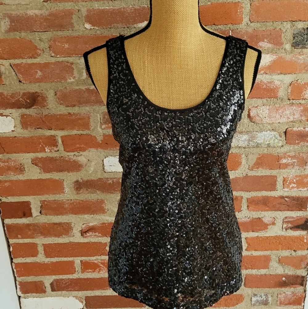 Banana Republic black sequined cotton/polyester small tank top